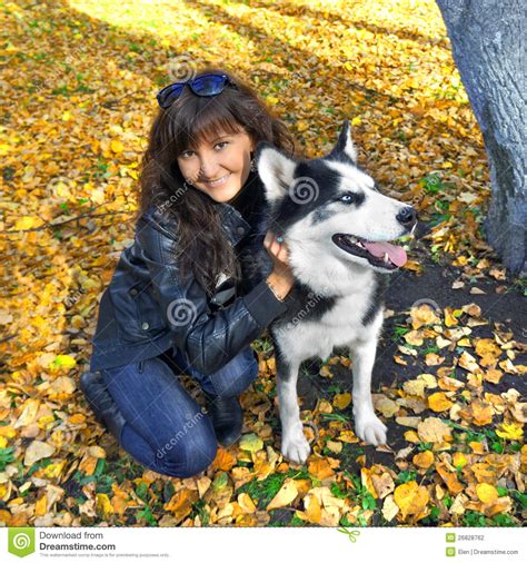 Dog Siberian Husky And Young Woman Stock Photo Image Of