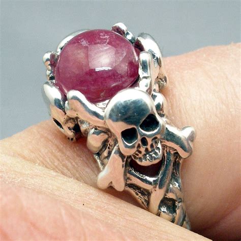 Natural Ruby Pirate Captains Ring Skulls And Cross Bones Recycled