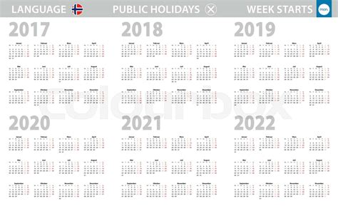 Calendar In Norwegian Language For Year 2017 2018 2019 2020 2021