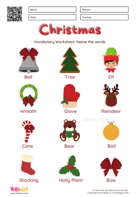 Christmas Vocabulary Worksheets For Kids Kidpid