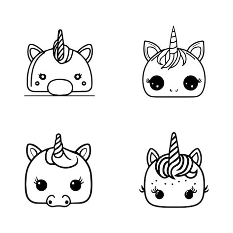 Premium Vector Cute Kawaii Unicorn Collection Set Hand Drawn Illustration