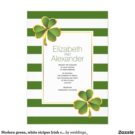 modern green white stripes irish clover wedding invitation zazzle black and white wedding