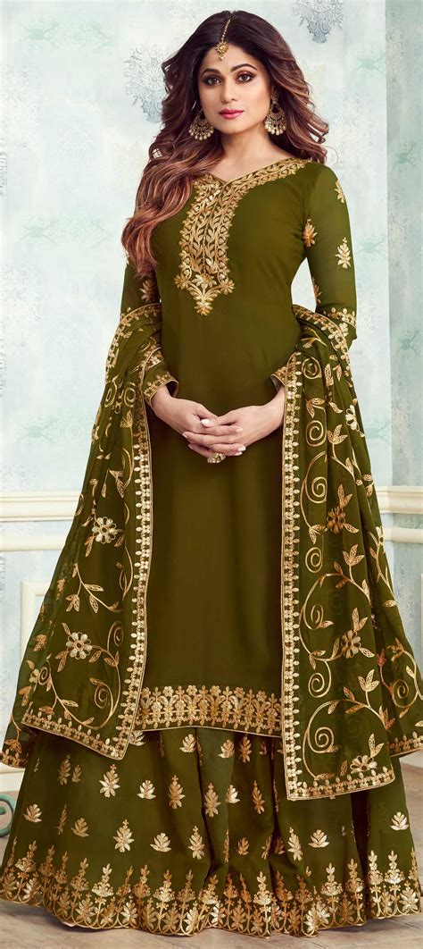 Bollywood Green Color Georgette Fabric Salwar Kameez 1568335