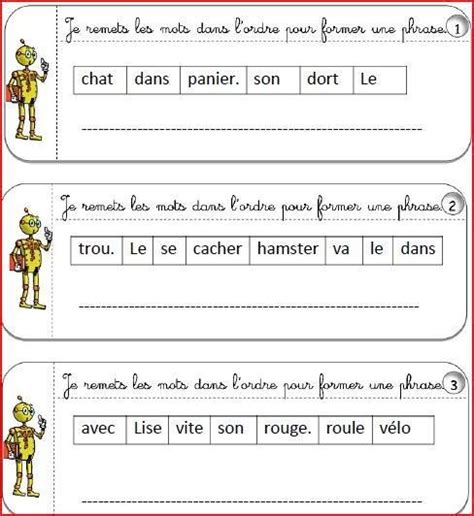 Remettre Des Mots Dans Lordre Pour Faire Des Phrases Ce2