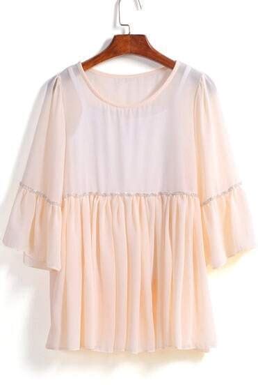 Apricot Ruffle Pleated Chiffon Two Pieces Blouse Sheinsheinside