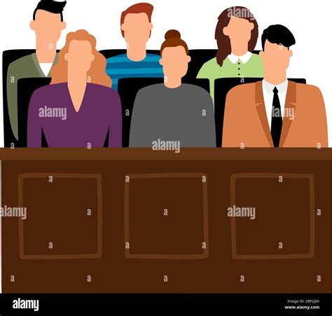Jury Trial Jurors Court In Courtroom Prosecution People Vector