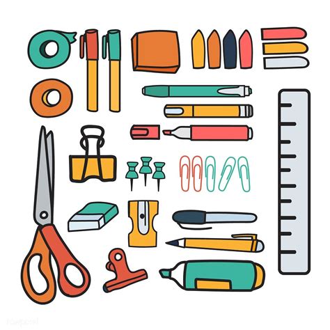 Vector Set Of Stationery Doodle Style Free Image By