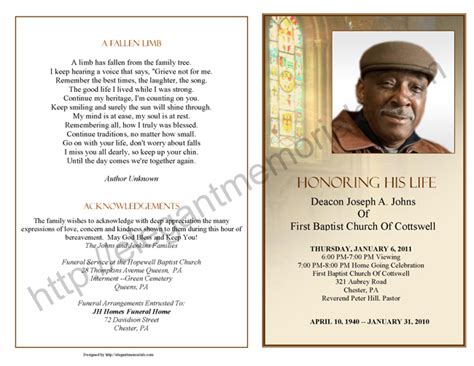 Obituary Program Sample Obituary Template Memorial Service Program