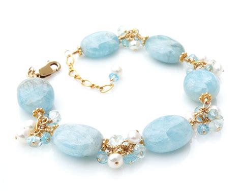 Something Blue Bracelet Gold Filled Real Aquamarine Etsy Blue