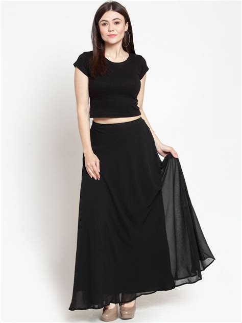 Buy Just Wow Women Black Solid Flared Maxi Skirt Skirts For Women