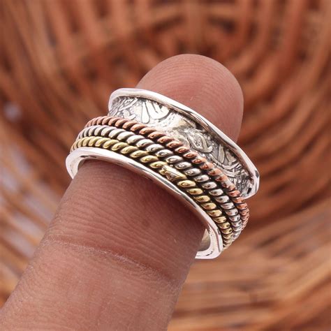 Silver Spinning Ring Textured Spinner Ring Meditation Ring Spinner