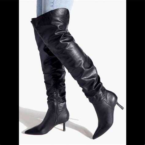 Shoe Dazzle Shoes Nwt Size 55 Shoe Dazzle Black Faux Leather Slouchy Otk Boots Poshmark