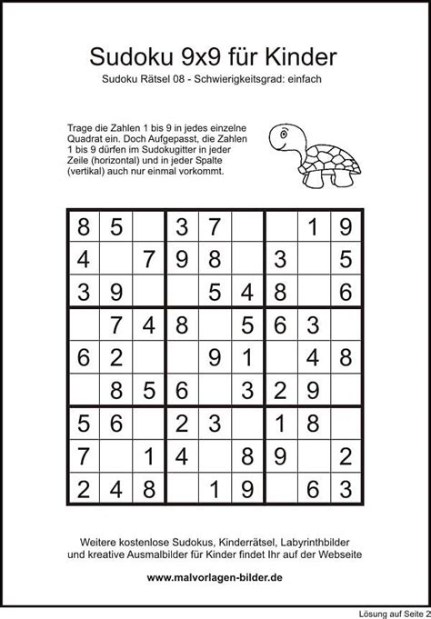 Sudoku, bir japon eğlence bulmaca oyunudur. Sudoku 9x9 einfach mit Lösung zum Drucken