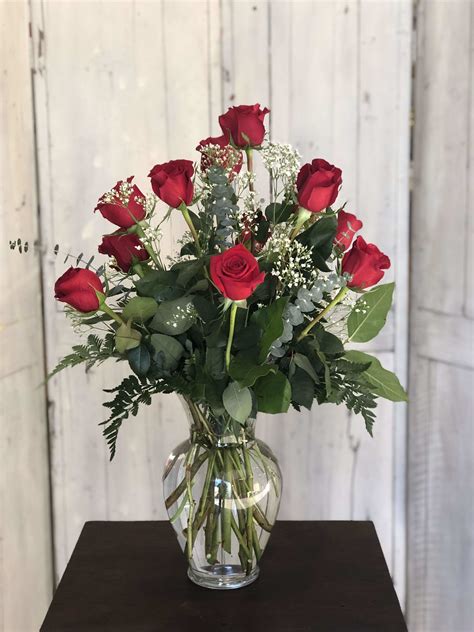 12 Red Roses With Babys Breath In Waldorf Md Country Florist