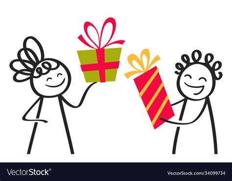 Cartoon Man And Woman Exchanging Gifts Royalty Free Vector
