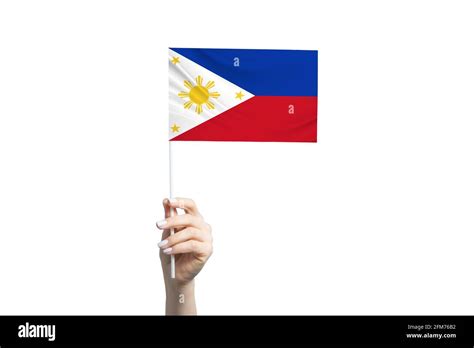 Beautiful Female Hand Holding Philippines Flag Isolated On White
