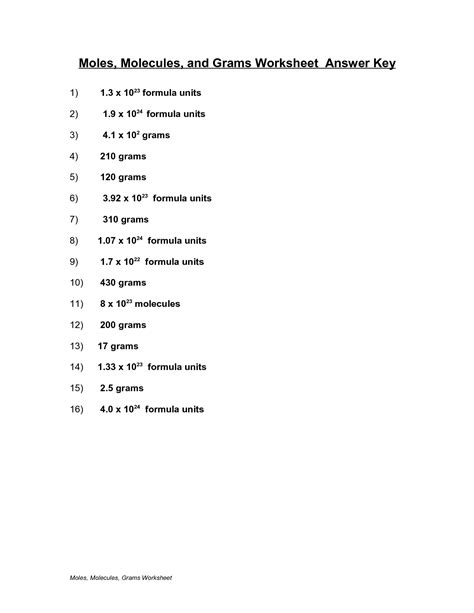 10 best images of moles and mass worksheet answers