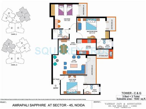 Rental 3 Bedroom 1640 Sqft Apartment In Amrapali Sapphire Sector 45