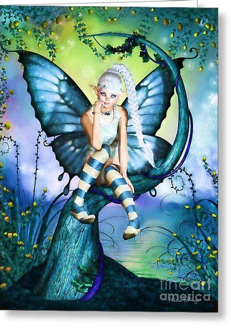 Blue Butterfly Fairy In A Tree Greeting Card By Alicia Hollinger