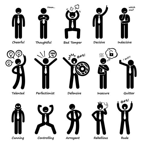 Businessman Attitude Personalities Characters Stick Figure Pictogram