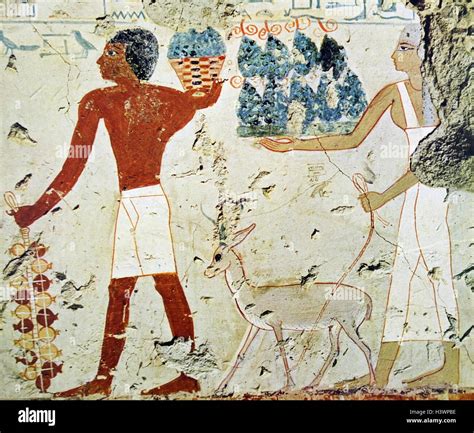 Egyptian Tomb Wall Painting From Thebes Luxor Dated 11th Century Bc