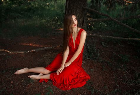 X Model Woman Girl Red Dress Long Hair Brunette Wallpaper Coolwallpapers Me