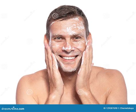 Man Washing Face With Soap Stock Photo Image Of Caucasian 129387698