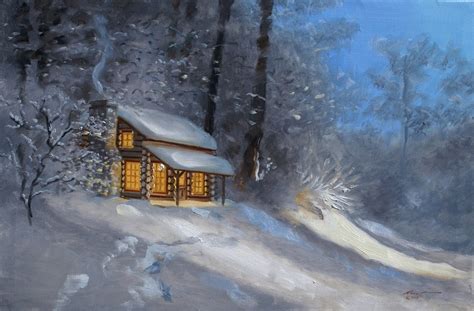 Cabin In Winter Landscape 24x36 Original Oils On Canvas Etsy