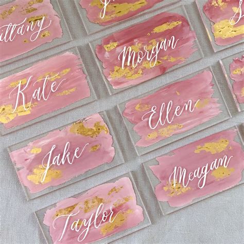 Acrylic Place Cards Handwritten Calligraphy With Painted Etsy
