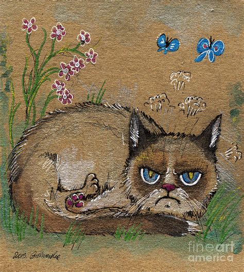 Grumpy Cat Loves Spring Drawing By Angel Ciesniarska