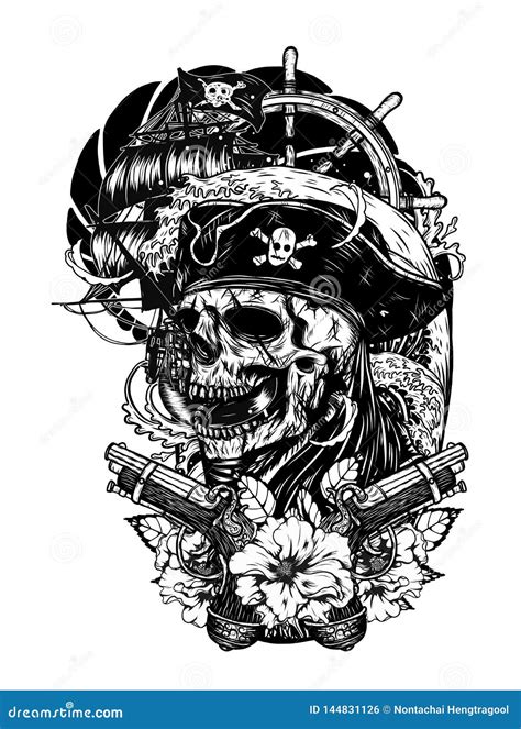 Pirate Skull In Hat With Two Knives Vector Illustration CartoonDealer Com
