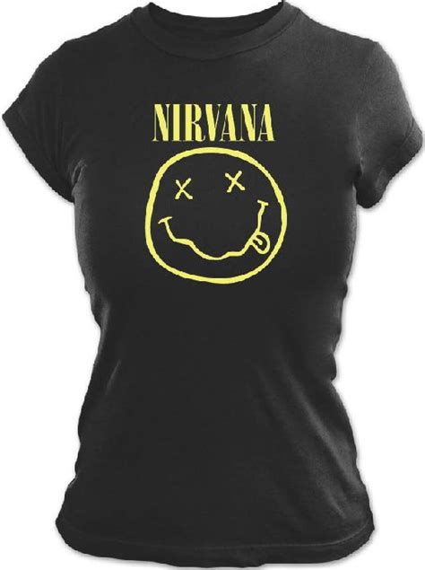 Nirvana Smiley Face Logo Womens Black T Shirt