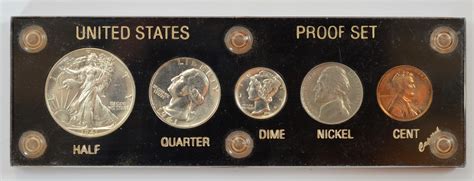 1941 Proof Set 5 Coin Half Dollar Quarter Dime Nickel Cent