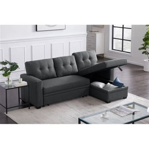 Devion Furniture Polyester Fabric Reversible Sleeper Sectional Sofa