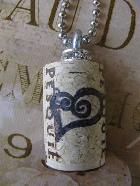 Items Similar To Wine Cork Necklace With Heart Stamp On Etsy Cork
