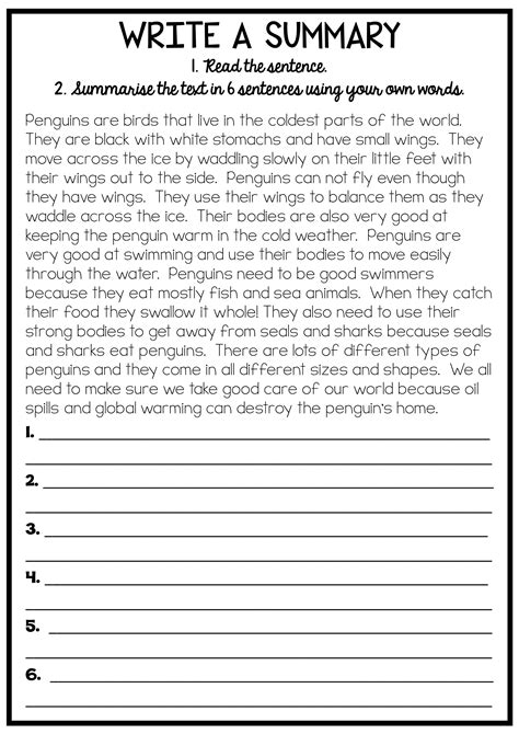 Summarizing Worksheets 4th Grade Free