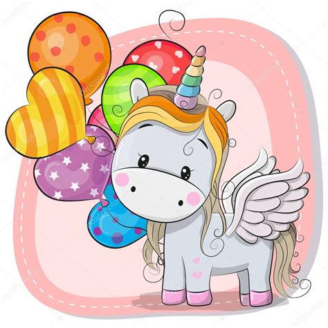 Cute Cartoon Unicorn With Balloon — Stock Vector © Reginast777 180777532