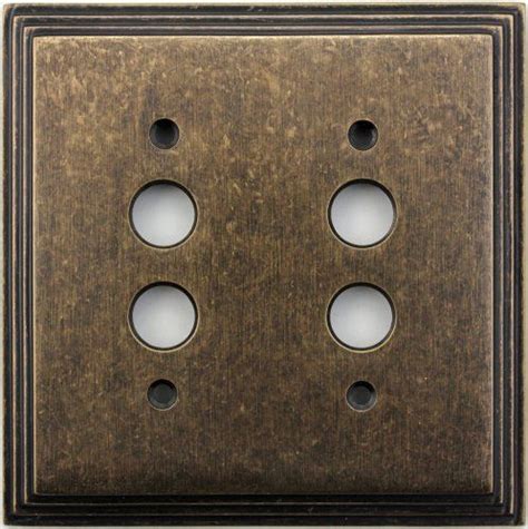Classic Accents Deco Aged Antique Brass Two Gang Push But