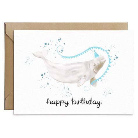 Beluga Whale Birthday Card Cute Ocean Birthday Card Funny Etsy