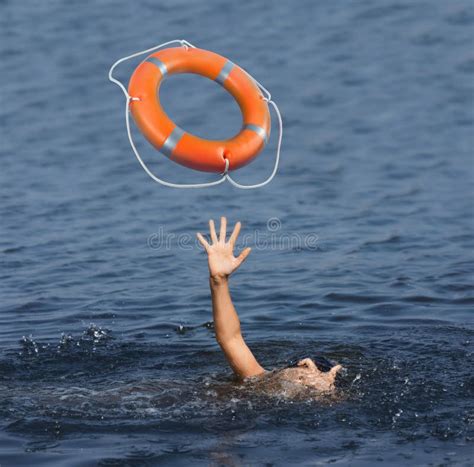 Drowning Woman With Raised Hand Getting Lifebelt In Sea Closeup Stock Image Image Of Problem