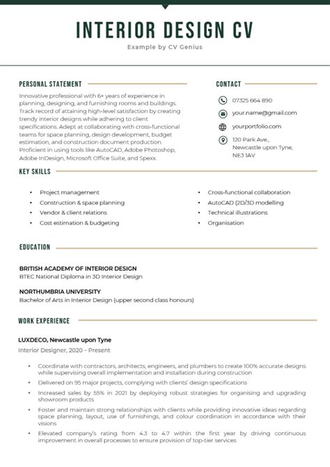 Interior Design Cv Example And Uk Template Free Download