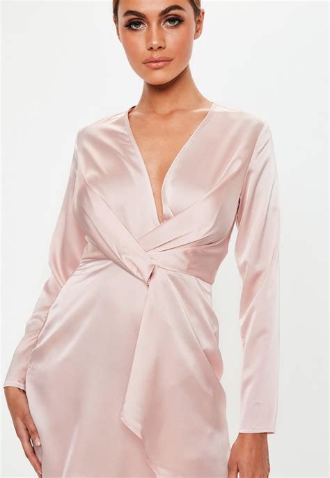 Rose Pink Silky Plunge Wrap Shift Dress Missguided