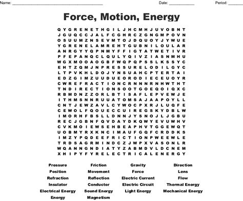 Force Motion Energy Word Search Wordmint