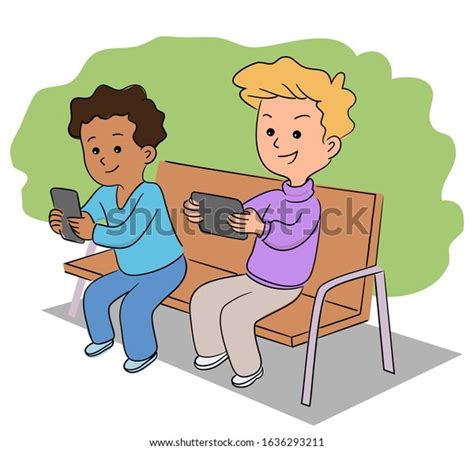 Two Happy Boys Playing Games On Stock Vector Royalty Free 1636293211