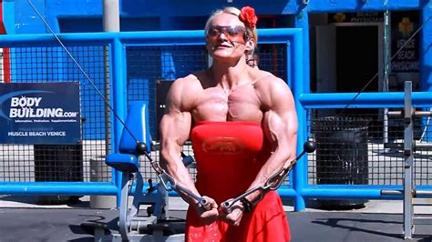 massive female bodybuilder hard gym workout at muscle b doovi