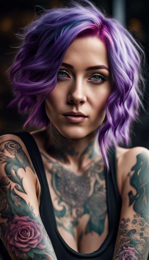 purple haired tattooed female ai generated artwork nightcafe creator