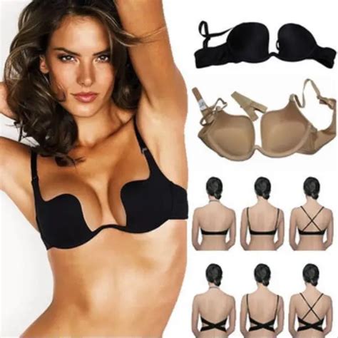 deep u low cut push up and backless invisible sexy convertible bra for full wedding evening