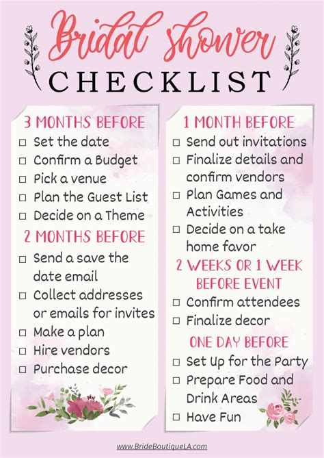 Free Printable Bridal Shower Checklist Image To U