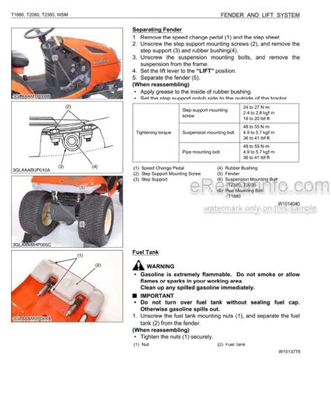 Kubota T1880 T2080 T2380 Workshop Manual Mower 9y111 01106