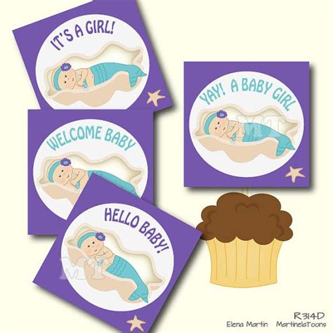 Purple And Teal Baby Shower Cupcake Toppers Mermaid Baby Shower